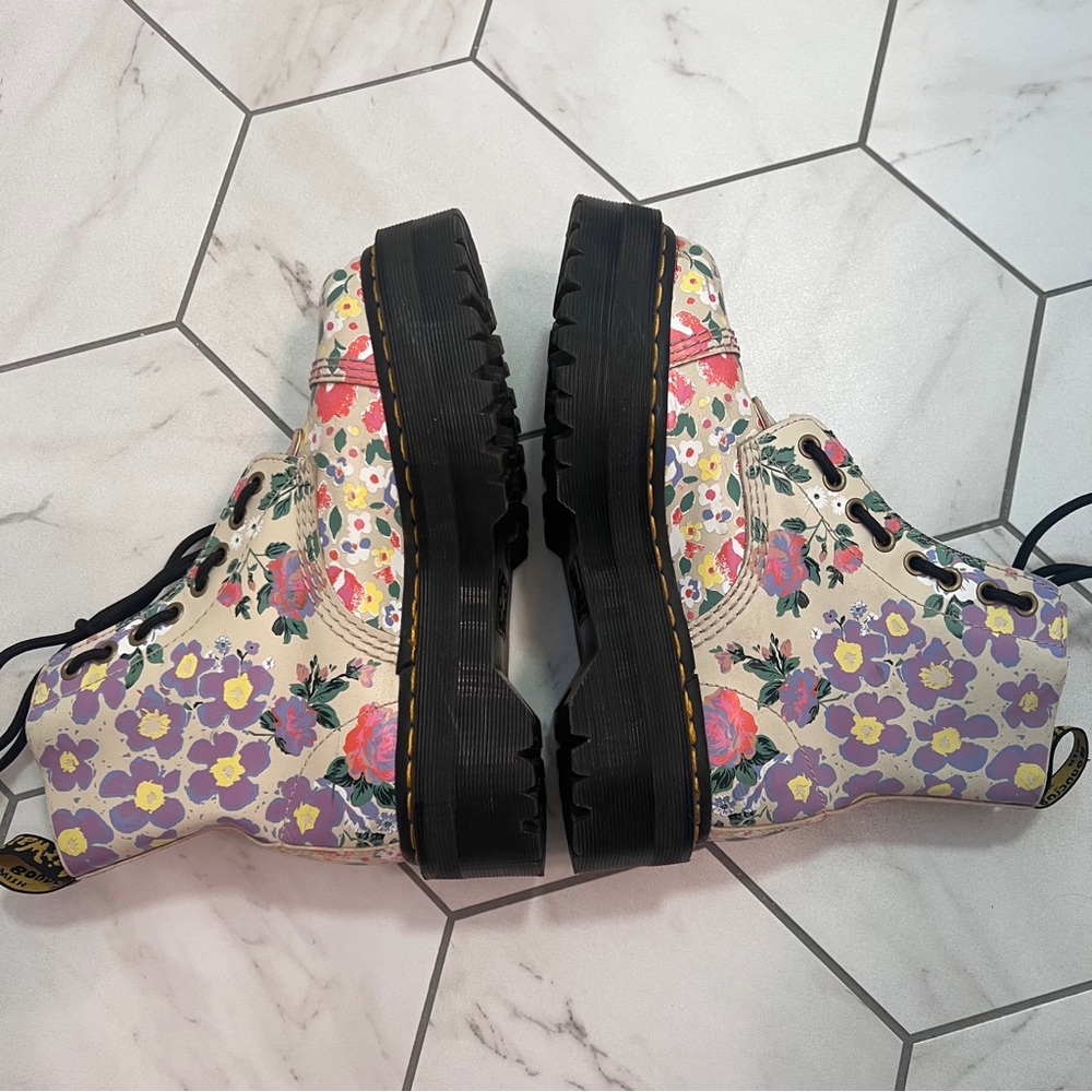 Dr. Martens Sinclair Floral Mash Up Leather Platform Boots Size 7 Womens - Picture 9 of 13